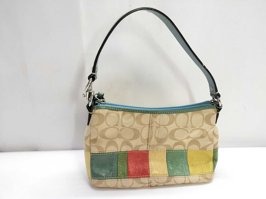 COACH Signature One-Shoulder Canvas Bag, No Serial Number, Beige/Multicolor, Handbag