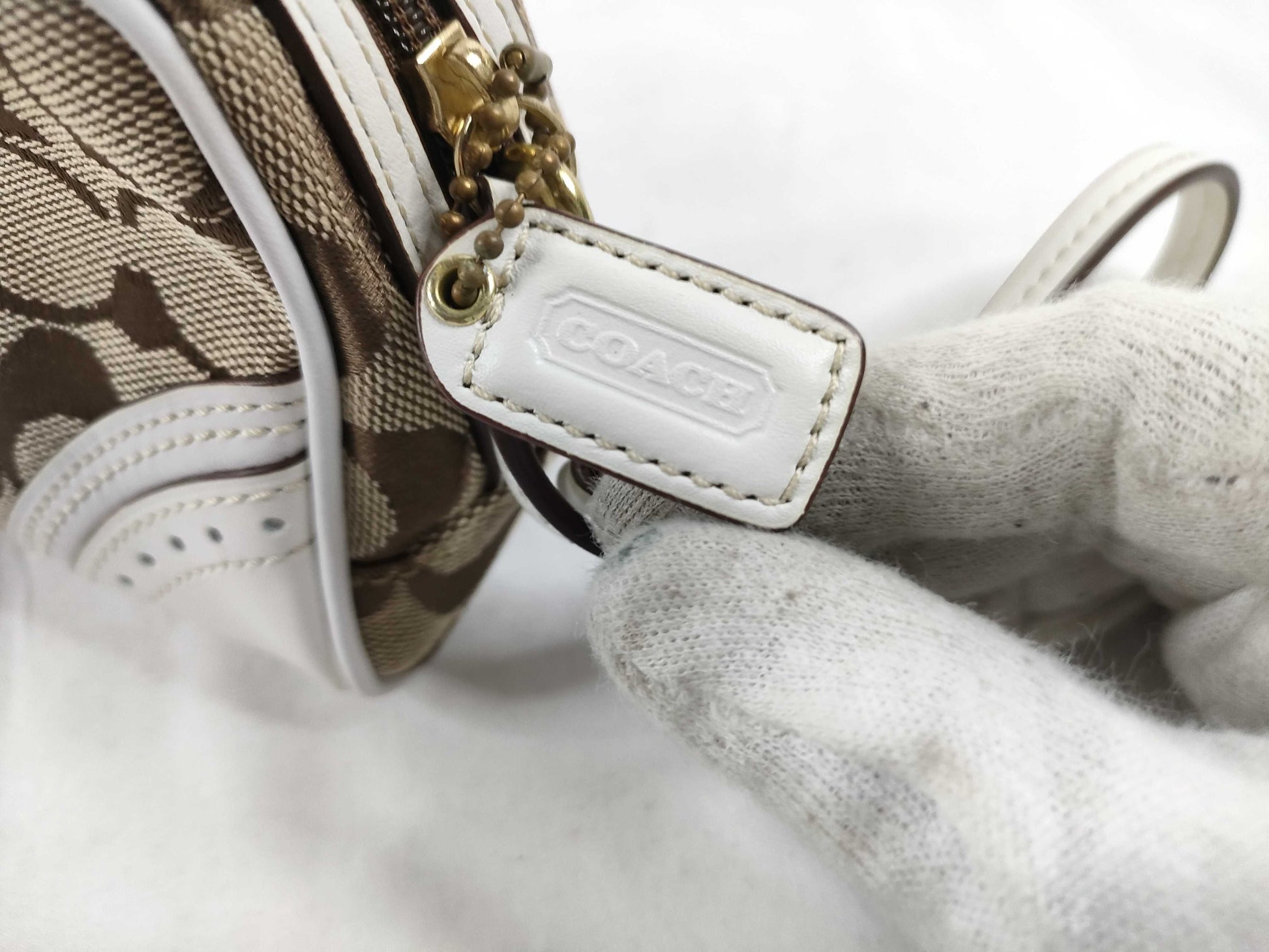 COACH Signature Pouch, Beige/White Canvas Pouch