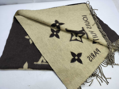 LOUIS VUITTON LV Large Stole 100% Cashmere Brown x Beige Scarf