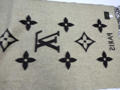 LOUIS VUITTON LV Large Stole 100% Cashmere Brown x Beige Scarf