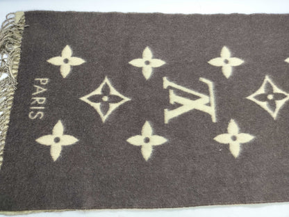 LOUIS VUITTON LV Large Stole 100% Cashmere Brown x Beige Scarf
