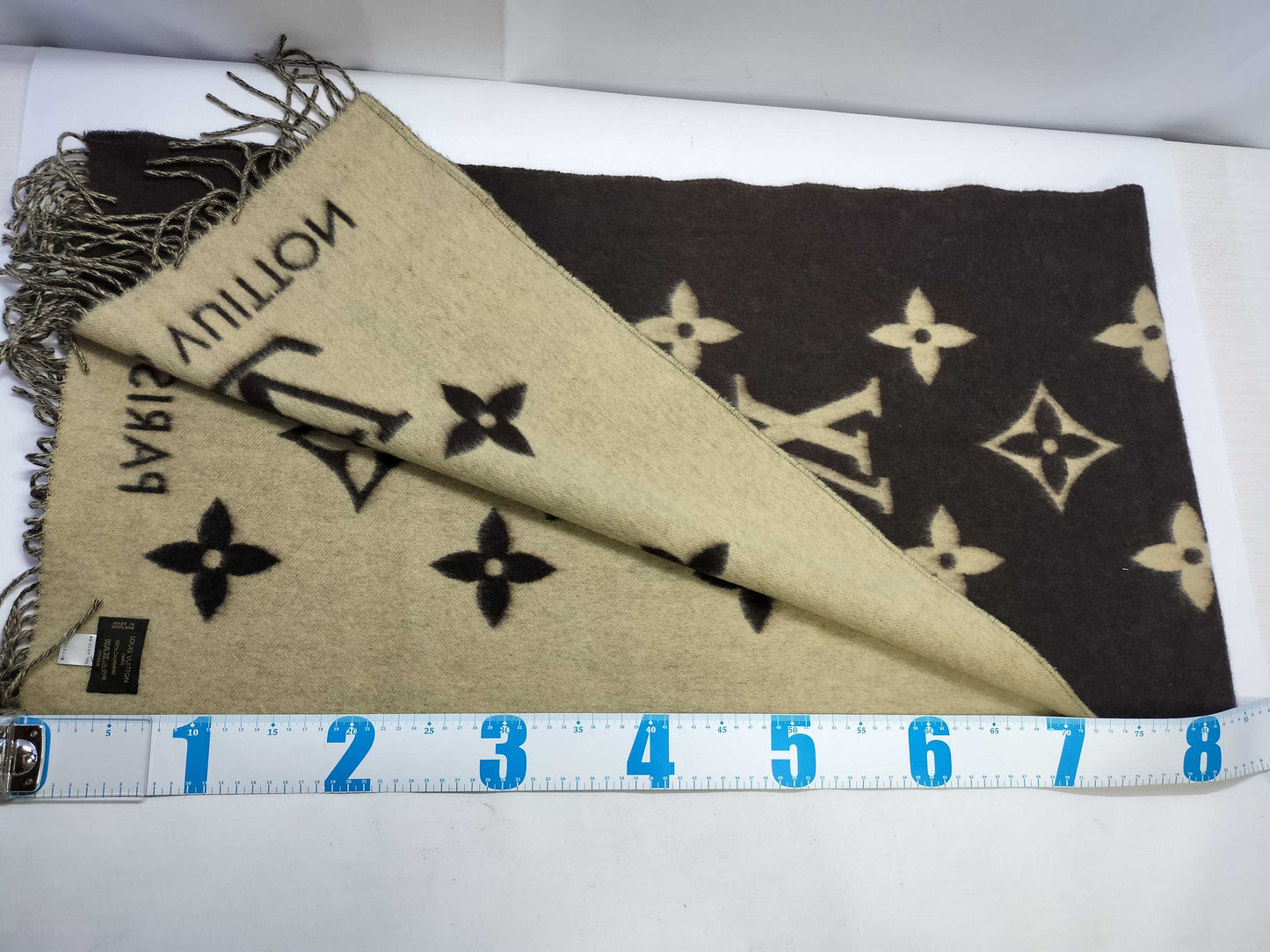 LOUIS VUITTON LV Large Stole 100% Cashmere Brown x Beige Scarf