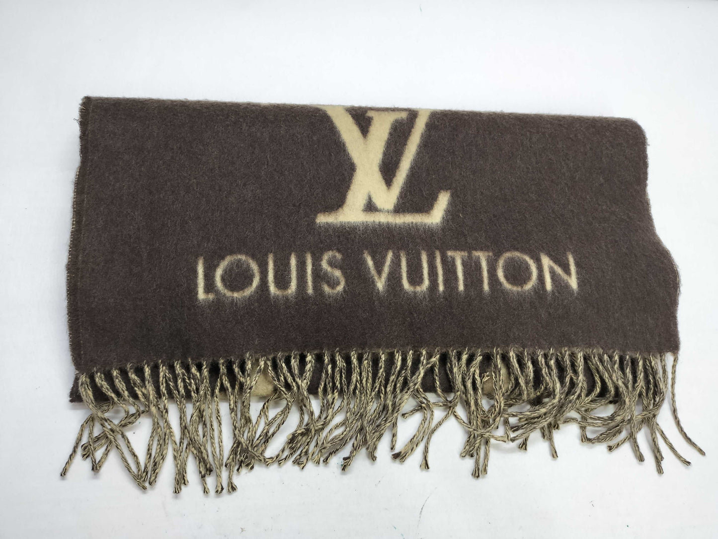 LOUIS VUITTON LV Large Stole 100% Cashmere Brown x Beige Scarf