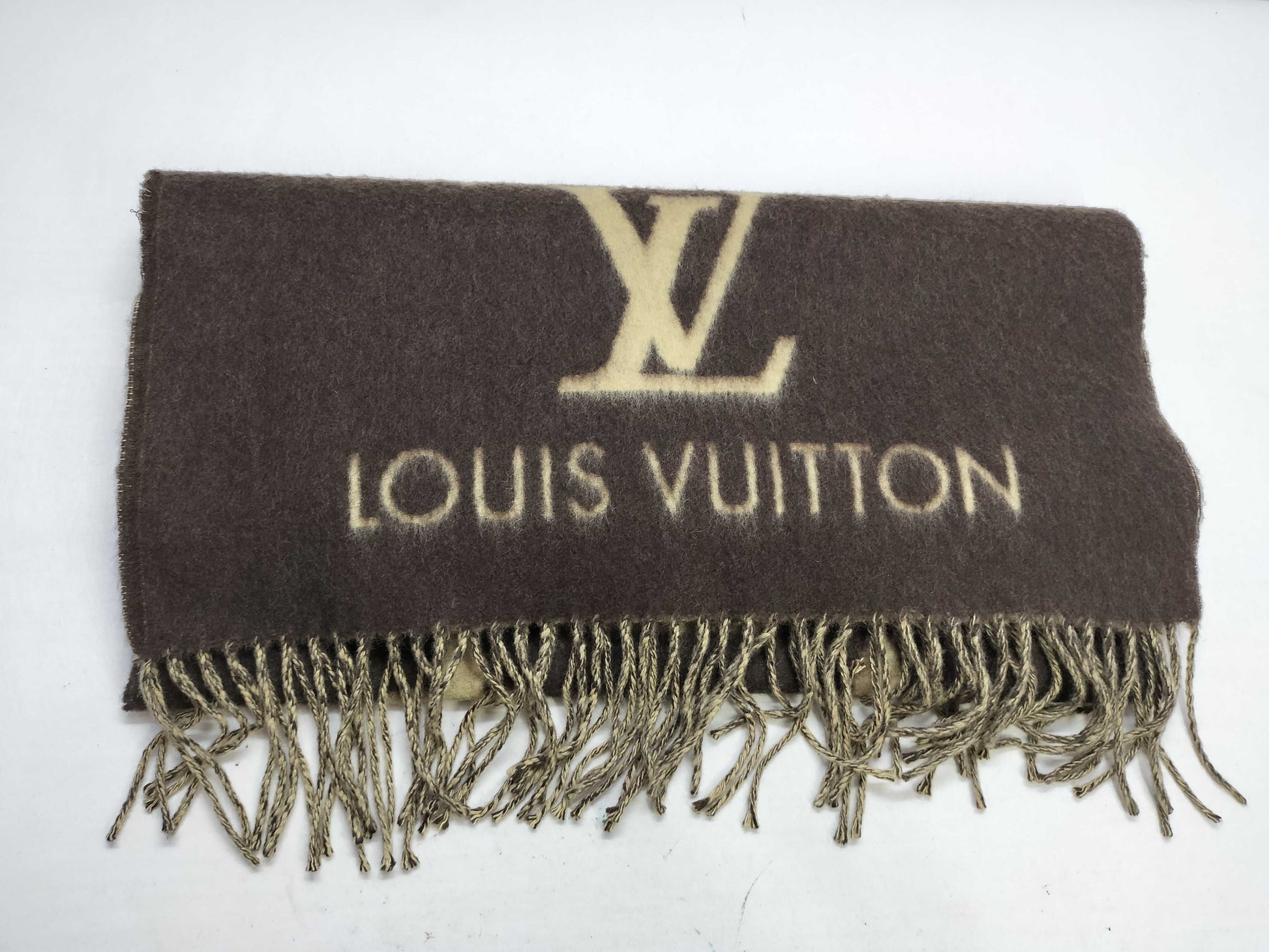 LOUIS VUITTON LV Large Stole 100% Cashmere Brown x Beige Scarf