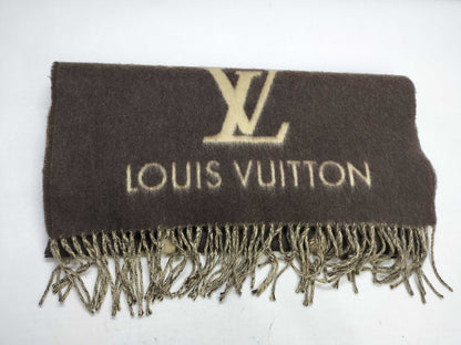 LOUIS VUITTON LV Large Stole 100% Cashmere Brown x Beige Scarf