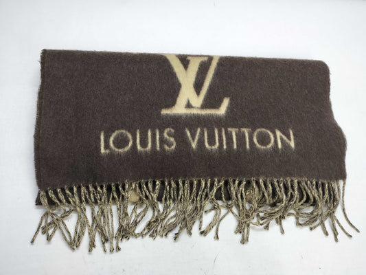 LOUIS VUITTON LV Large Stole 100% Cashmere Brown x Beige Scarf
