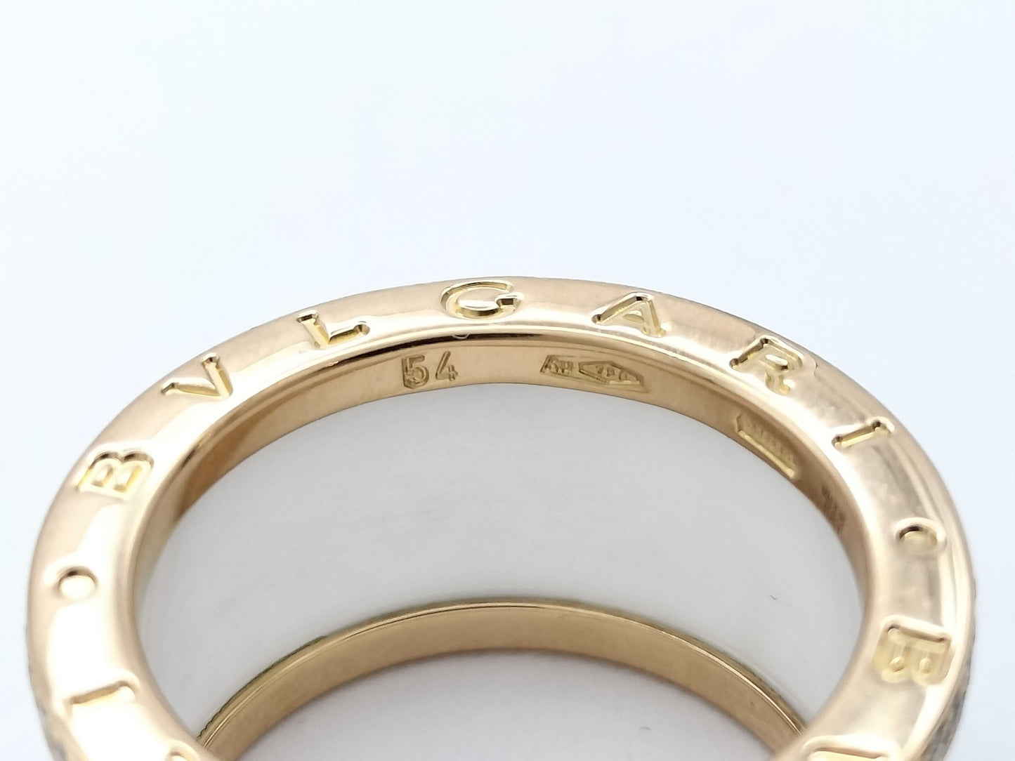 BVLGARI B.zero1 #54 White Ceramic Diamond 750 8.8g Ring 