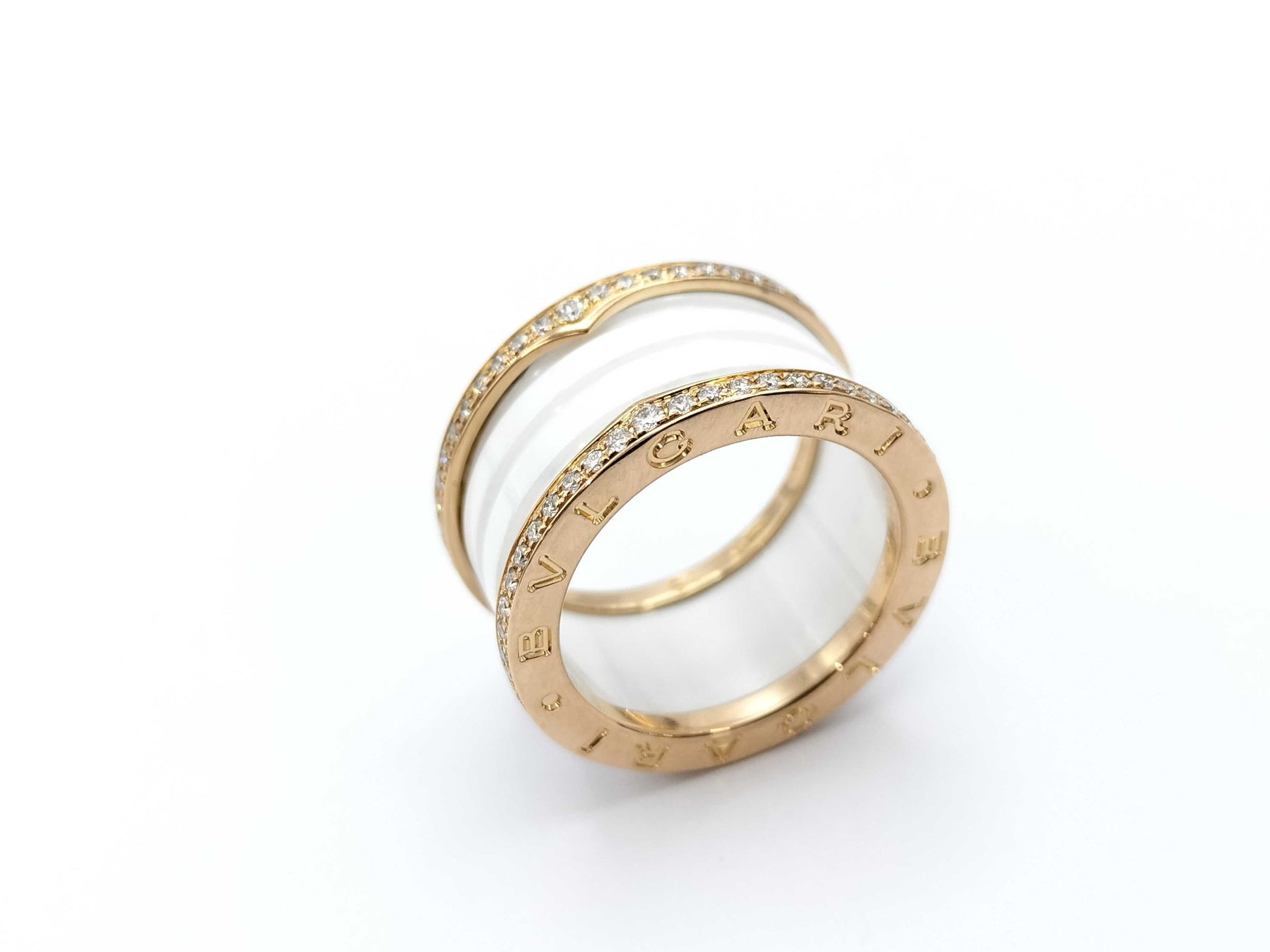 BVLGARI B.zero1 #54 White Ceramic Diamond 750 8.8g Ring 