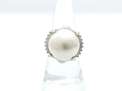 Semi-round pearl, diameter approximately 15.4mm, D0.185ct, PT900, 13.8g, ring 