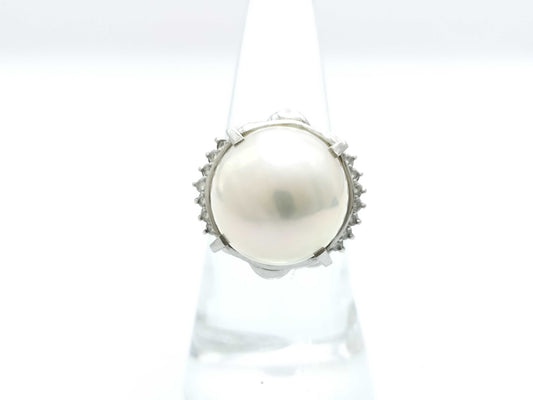 Semi-round pearl, diameter approximately 15.4mm, D0.185ct, PT900, 13.8g, ring 