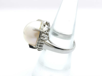 Semi-round pearl, diameter approximately 15.4mm, D0.185ct, PT900, 13.8g, ring 