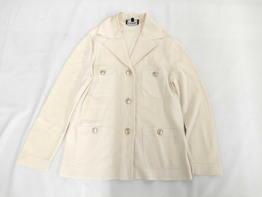 CHANEL 20A Coco Mark Button Knit Jacket Cardigan P64744 White Size 38 Cardigan