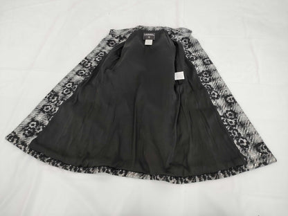 CHANEL 05A Coco Button Camellia Print Tweed Set Long Coat and Skirt P26844 P26845 Gray Other Apparel