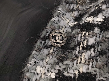 CHANEL 05A Coco Button Camellia Print Tweed Set Long Coat and Skirt P26844 P26845 Gray Other Apparel