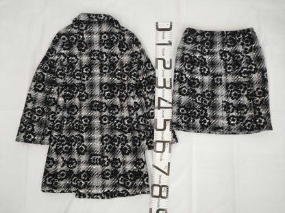 CHANEL 05A Coco Button Camellia Print Tweed Set Long Coat and Skirt P26844 P26845 Gray Other Apparel