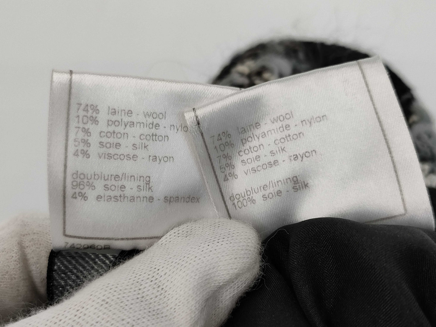 CHANEL 05A Coco Button Camellia Print Tweed Set Long Coat and Skirt P26844 P26845 Gray Other Apparel
