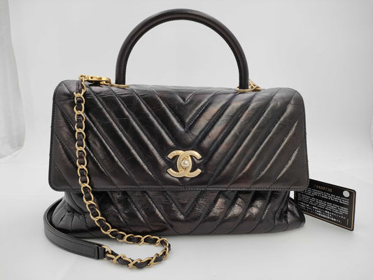 CHANEL 24 Series Chevron Coco Handle 29 2-Way Black Handbag