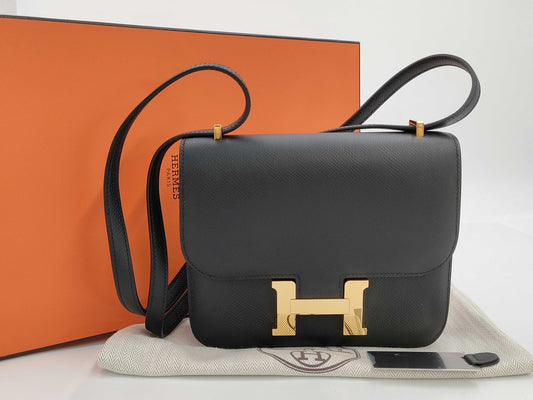 HERMES K Stamp Constance Mini Miroir Epsom Black Gold Hardware Shoulder Bag