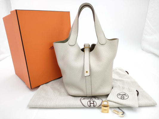 HERMES Picotin Lock PM 18 Taurillon Clemence Leather Tote Bag with Gold Hardware and Y Stamp