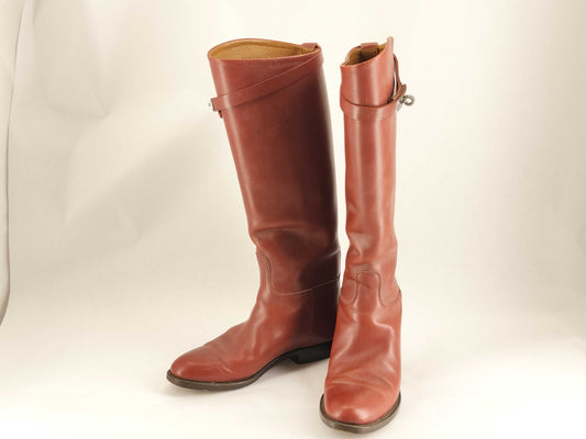 HERMES Kelly Leather Long Boots Red Size 36 Other Shoes
