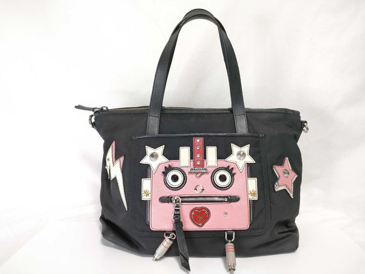 PRADA Nylon Prada Nylon Tessuto Robot 2-Way Handbag Black x Pink Handbag