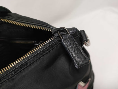 PRADA Nylon Prada Nylon Tessuto Robot 2-Way Handbag Black x Pink Handbag