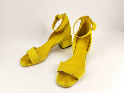 HERMES Chock Suede Strap Sandals, Yellow, Size 38 1/2