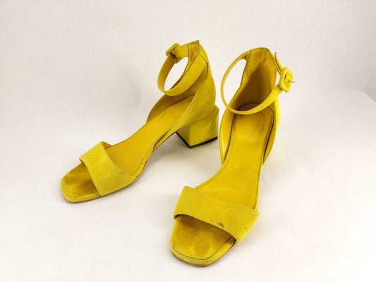 HERMES Chock Suede Strap Sandals, Yellow, Size 38 1/2