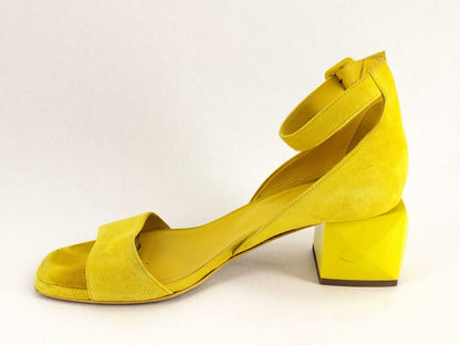 HERMES Chock Suede Strap Sandals, Yellow, Size 38 1/2