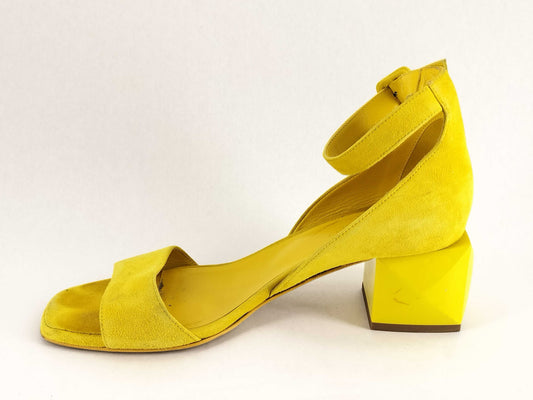 HERMES Chock Suede Strap Sandals, Yellow, Size 38 1/2