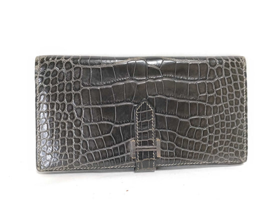 HERMES [Stamped] □E Bearn Hermès □E Stamped Bearn Classic Alligator Wallet