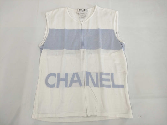 CHANEL 00S Logo Zip-Up Top P15733 White Size 38 Tops