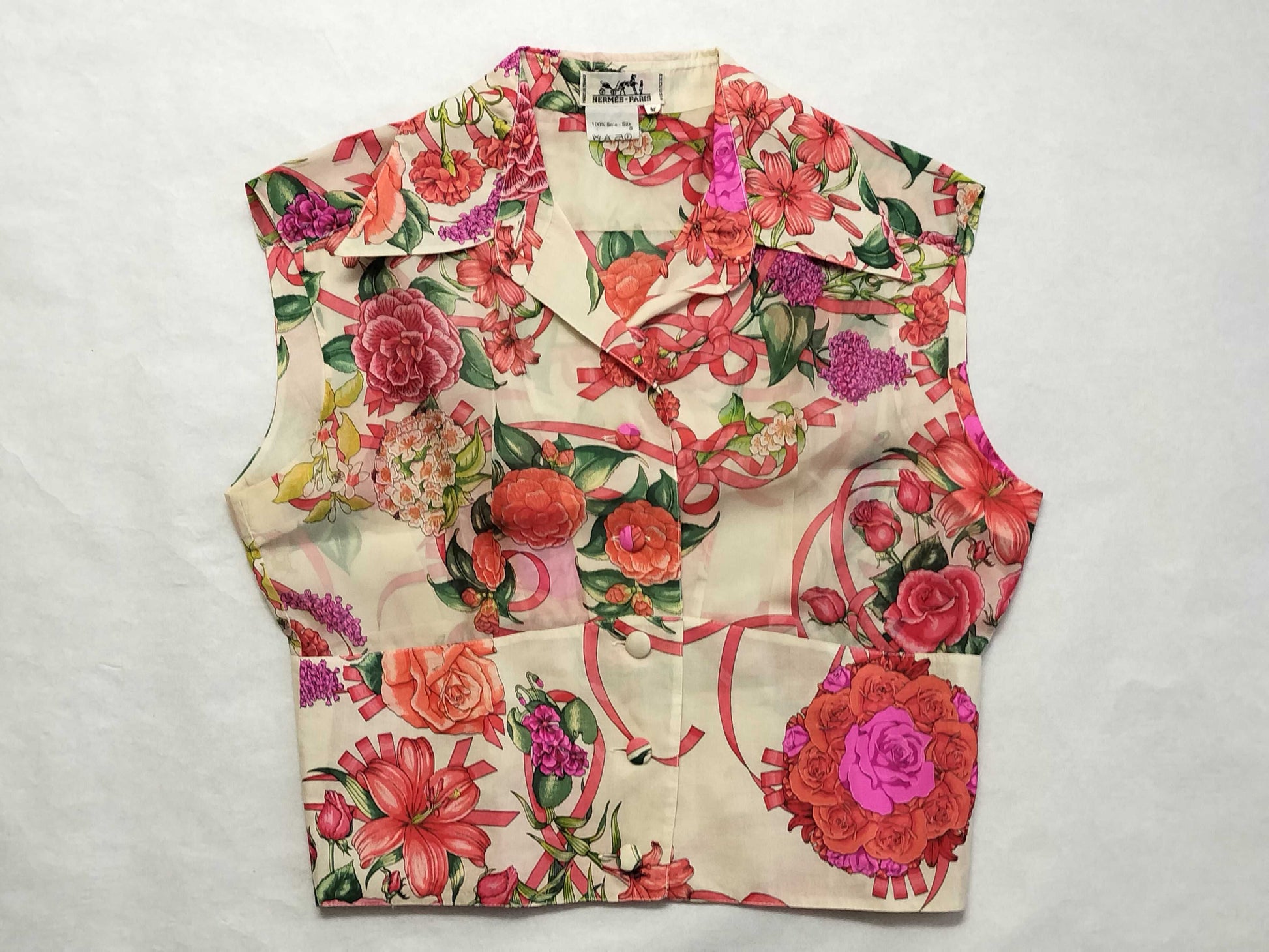 HERMES Silk Vest Sleeveless Blouse Top