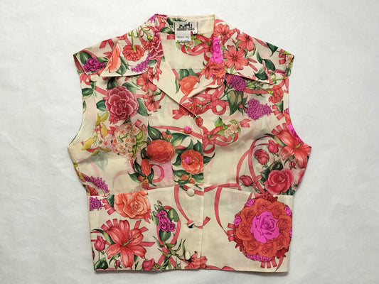 HERMES Silk Vest Sleeveless Blouse Top