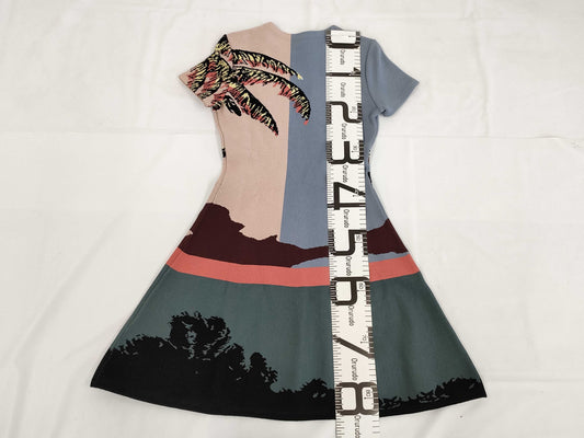 VALENTINO Short Sleeve Knit Dress, Pink, Blue, Size S