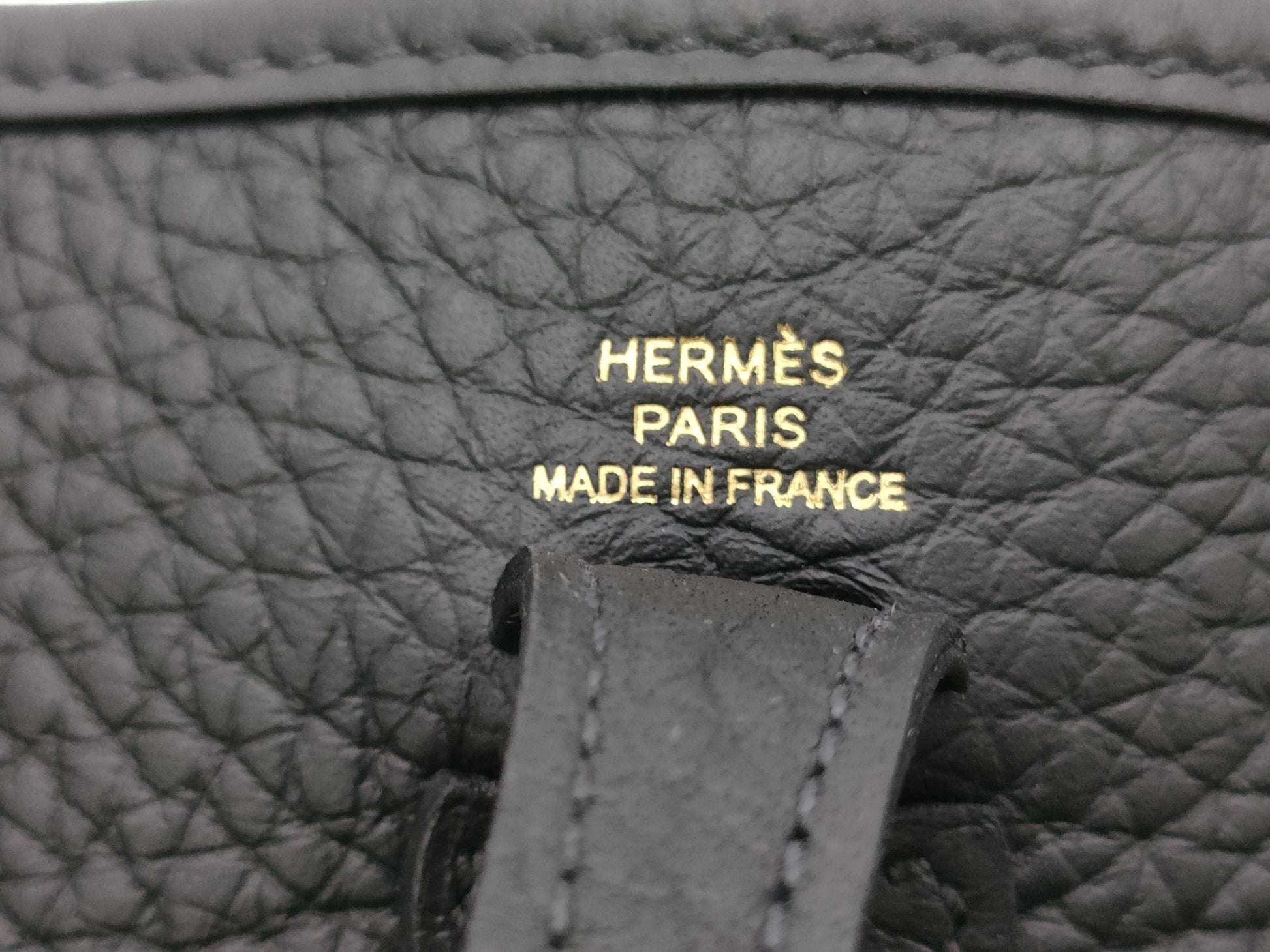 HERMES Evelyn TPM W Stamp Taurillon Clemence Leather Shoulder Bag with Short Strap Noir and Gold Hardware