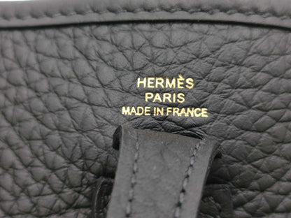 HERMES Evelyn TPM W Stamp Taurillon Clemence Leather Shoulder Bag with Short Strap Noir and Gold Hardware