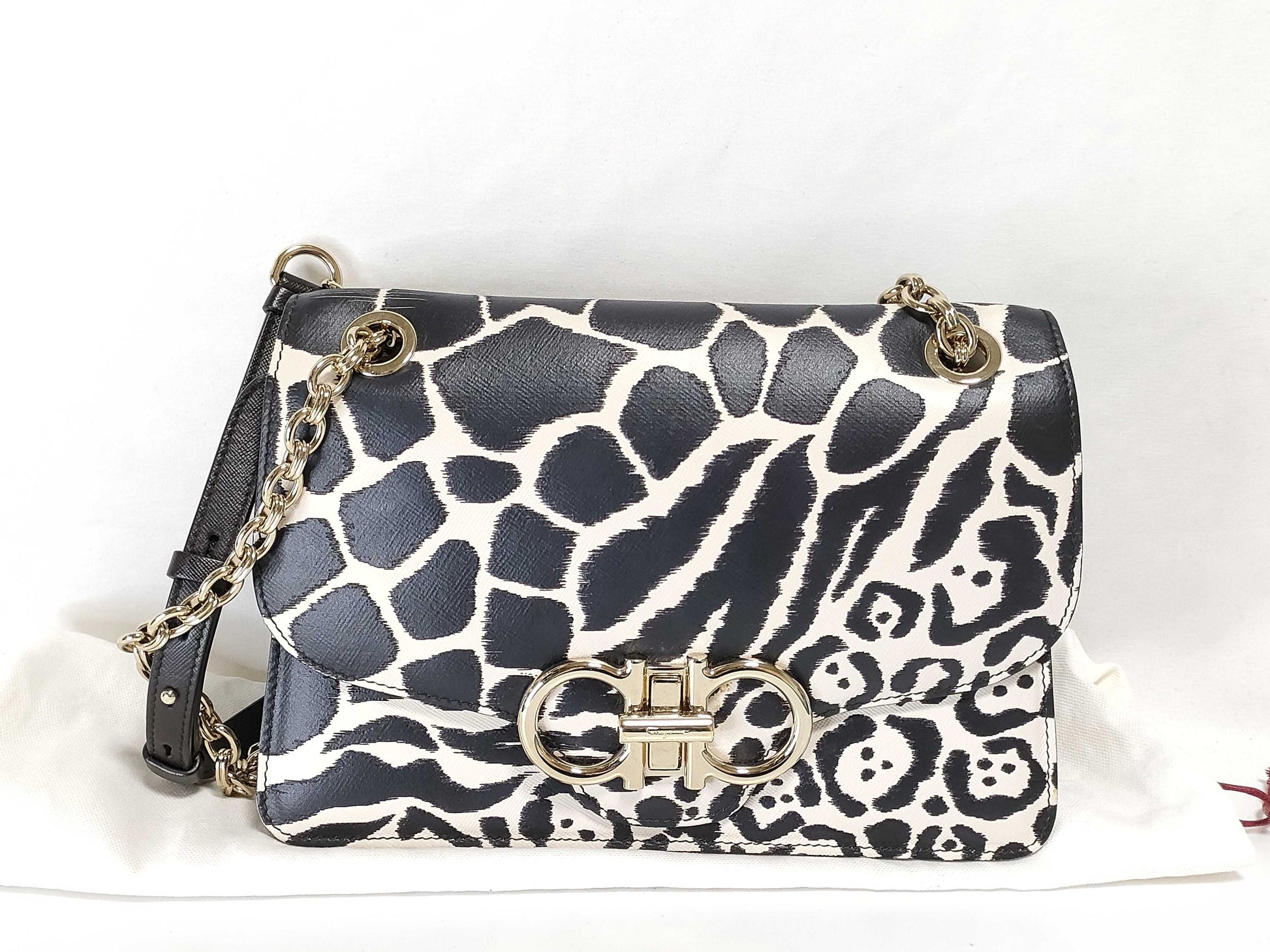 Salvatore Ferragamo Gancini Flap Leopard Print Chain Shoulder Bag