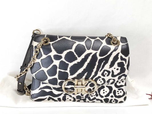 Salvatore Ferragamo Gancini Flap Leopard Print Chain Shoulder Bag