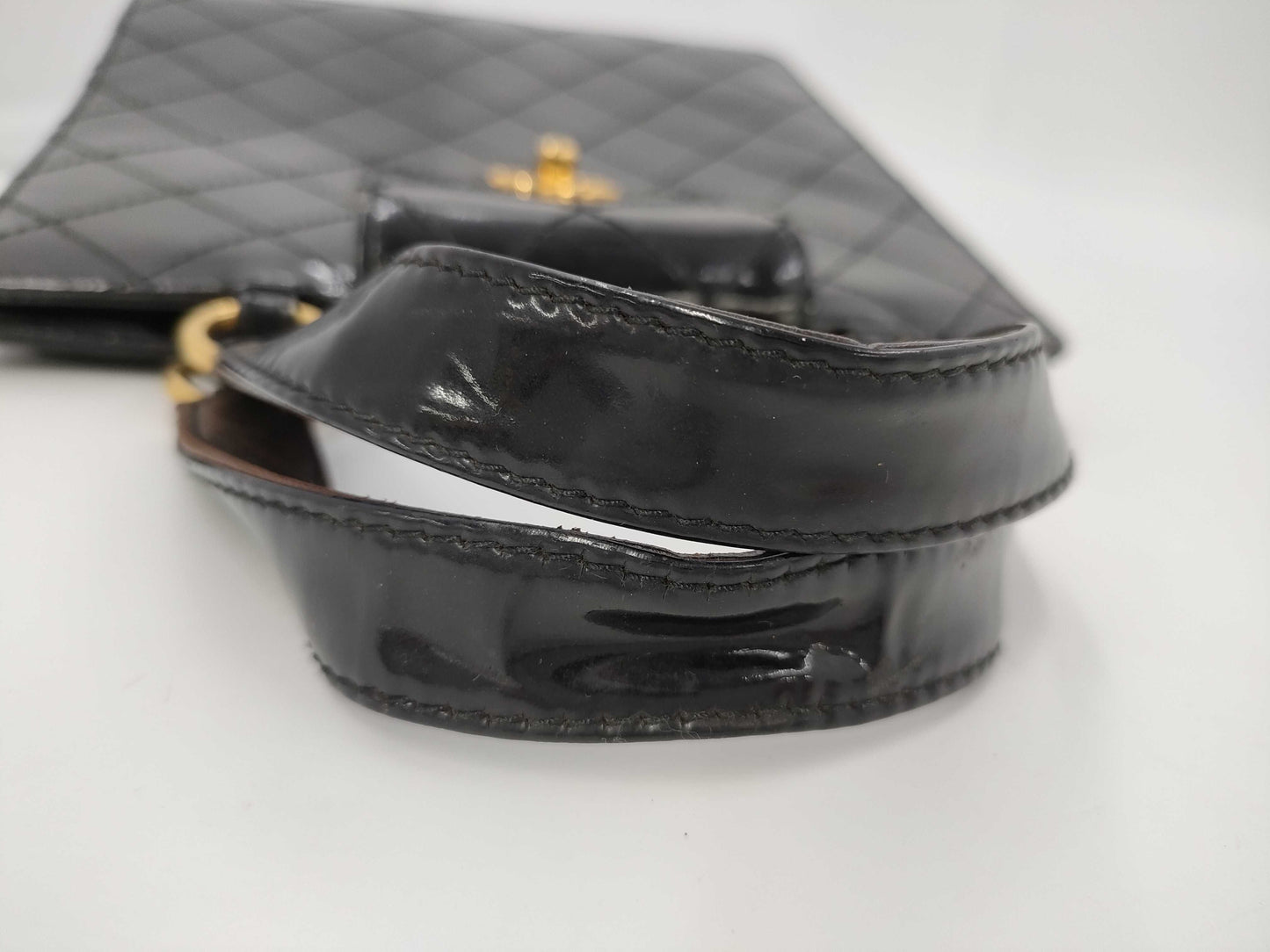 CHANEL Matelasse Patent Enamel Turnlock Handbag, Black, 4771404