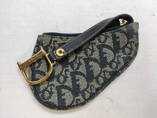 Dior Trotter Saddle Pouch in Navy Canvas.
