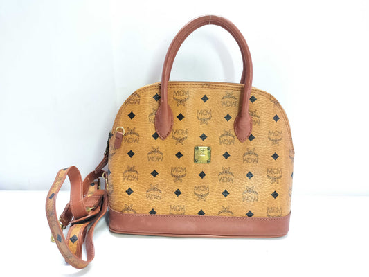 MCM MCM Alma-style handbag/shoulder bag, 2-way design, Visetos pattern, brown leather, 8610R handbag