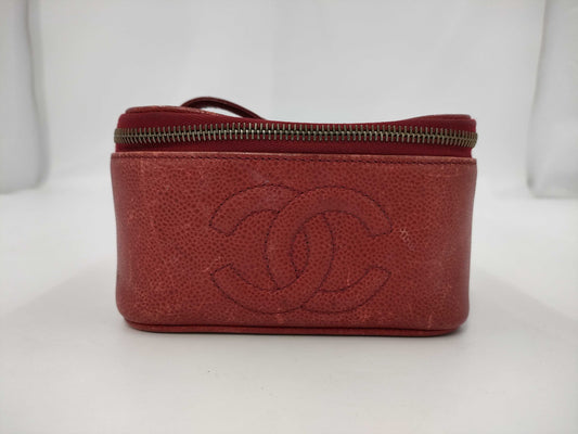 CHANEL Caviar Skin Vanity Bag Red Handbag
