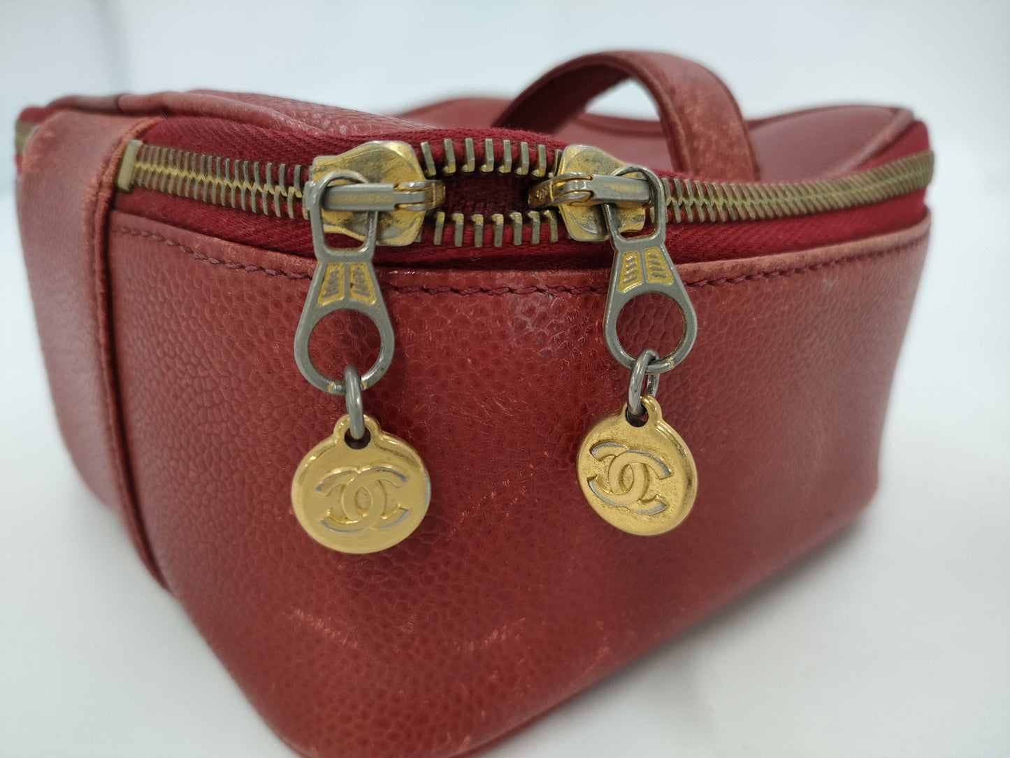 CHANEL Caviar Skin Vanity Bag Red Handbag