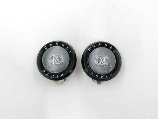 CHANEL 98P Coco Mark Logo Black Earrings