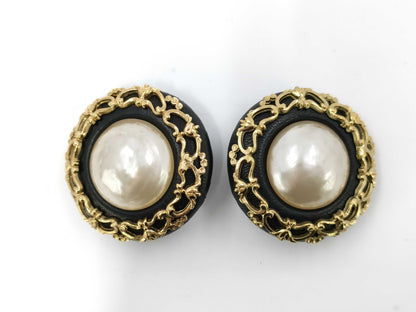 CHANEL 28th Scale Pearl Leather Large Earrings