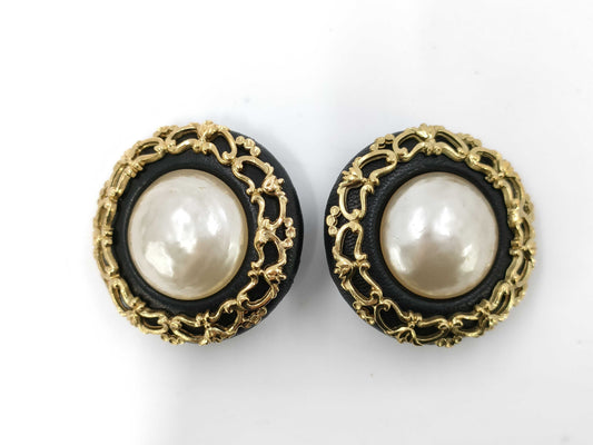CHANEL 28th Scale Pearl Leather Large Earrings