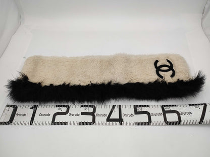 CHANEL fur scarf with logo and Coco mark