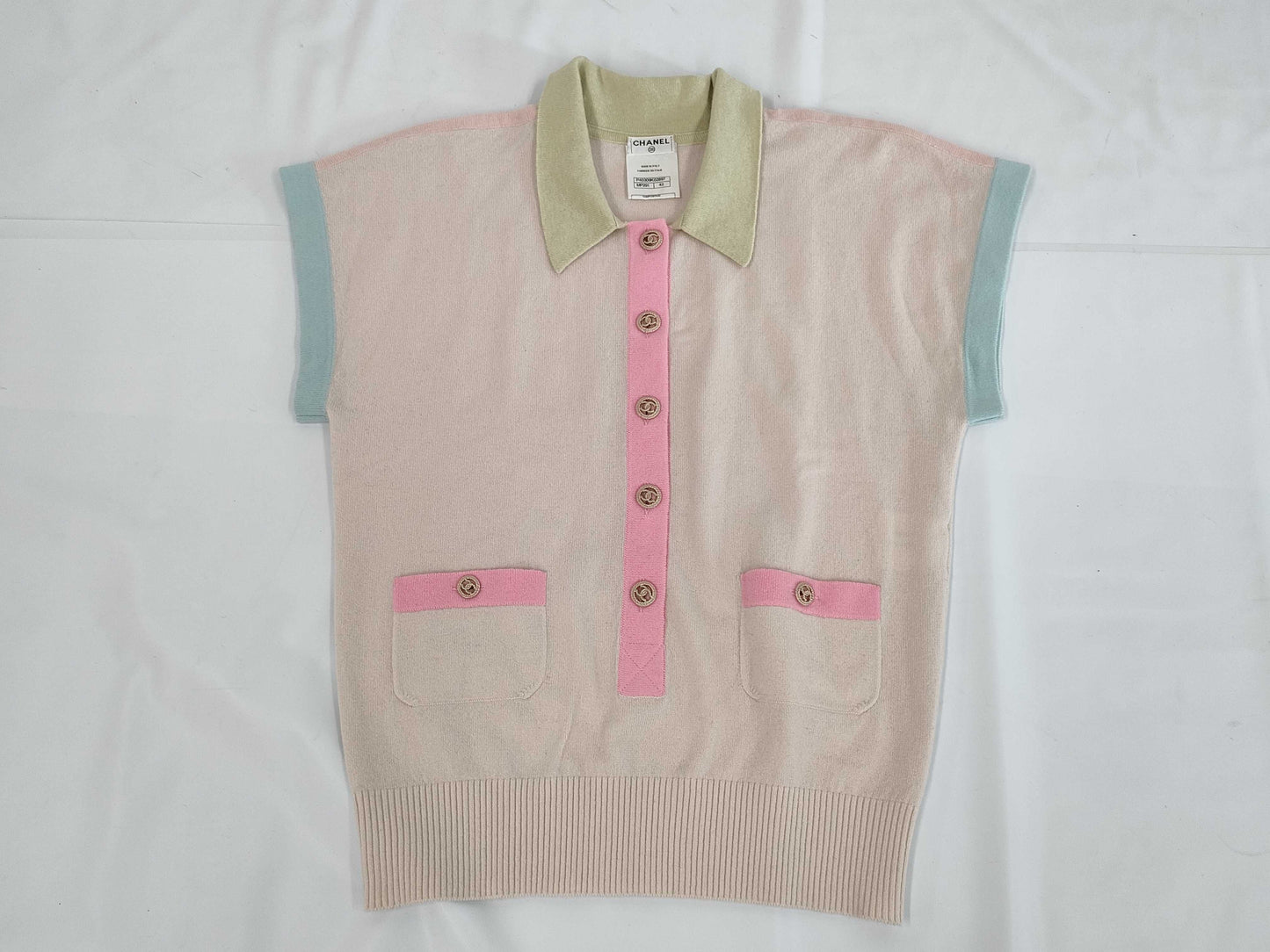 CHANEL Cardigan Cashmere Knit Top Coco Button Size 42 Top
