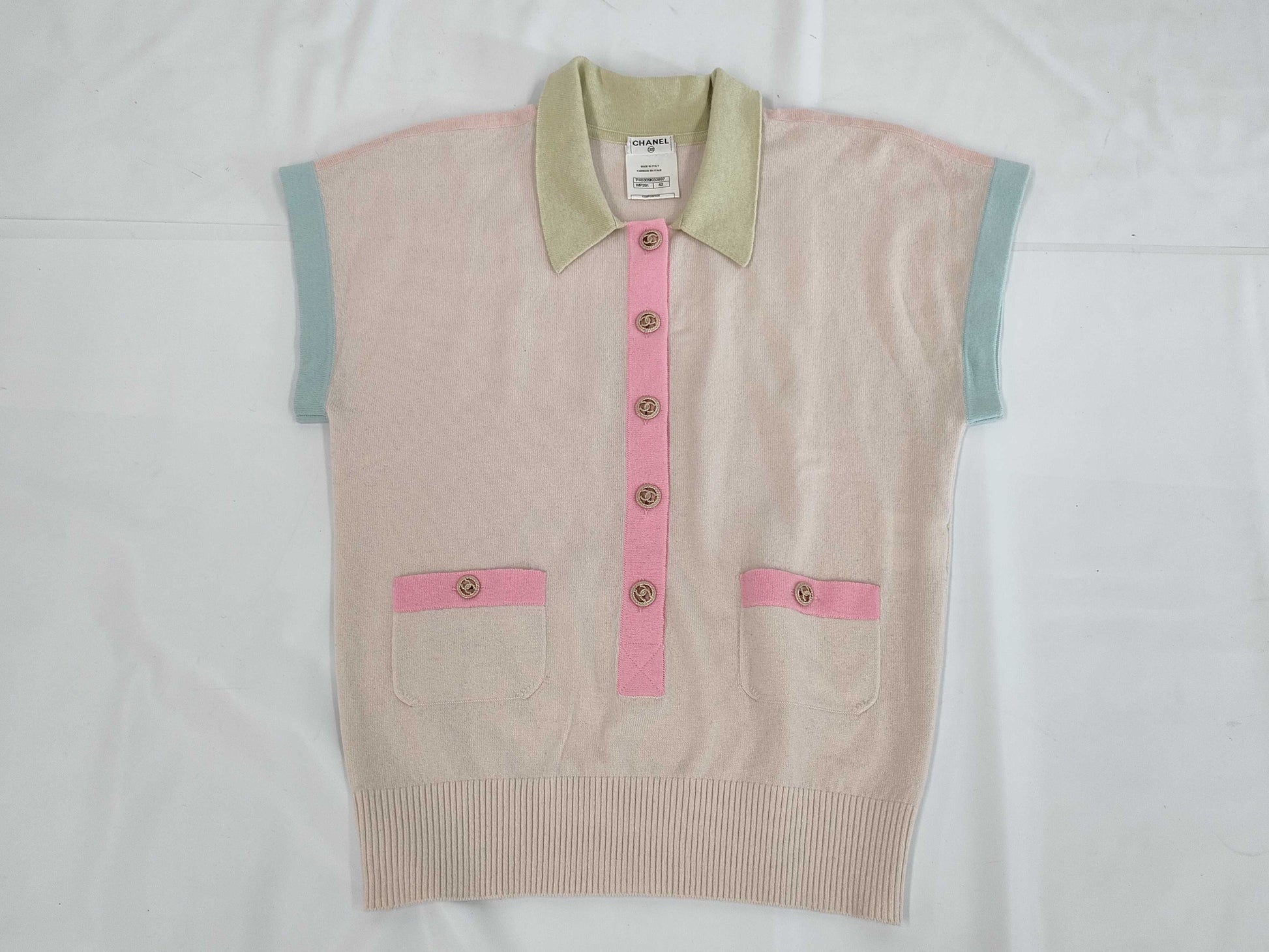 CHANEL Cardigan Cashmere Knit Top Coco Button Size 42 Top